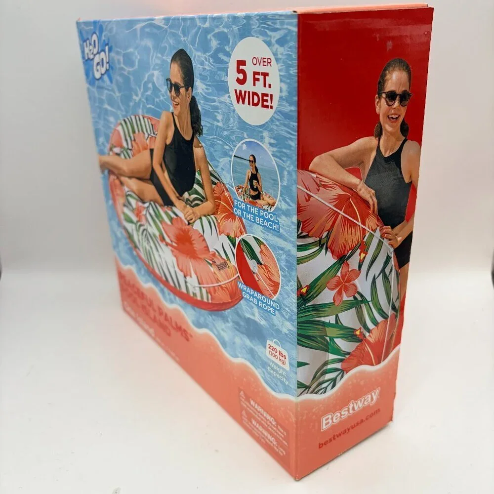 Bestway Peaceful Palms Pool Float Island 62” Tropical Inflatable Raft